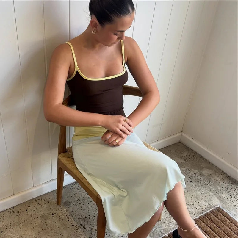 Colorblock Long Summer Dress 2026 Fashion Casual Spaghetti Strap Backless A-line Dresses