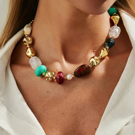 Women's Bohemian Colored Resin Beaded Choker Necklace Vintage Adjustable Acrylic Short Jewelry for the Neck