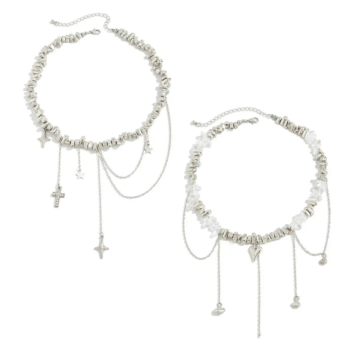 Beaded Choker Necklace for Women, Temperament, Love, Heart, Star, Cross, Pendant, Lady Charm Jewelry, Exquisite, Trend