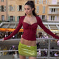 Lace Trim Square Neck Long Sleeve Tops Solid Color Tees Tight Fitted T Shirts Sexy Fall Clothes for Woman