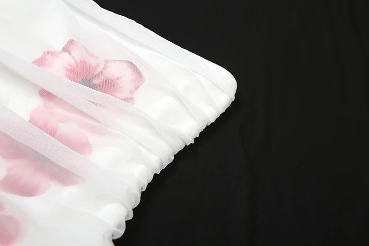 Flower Print Dress  Patchwork Puffy Hem Sleeveless Folds Street Midnight Summer Trend Sweet Chic Strapless Bodycon