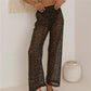 Sequin Mesh Wide Leg Pants Women High Waist See Through Sheer Elastic Waist Beachwear Trousers For Summer Vacation
