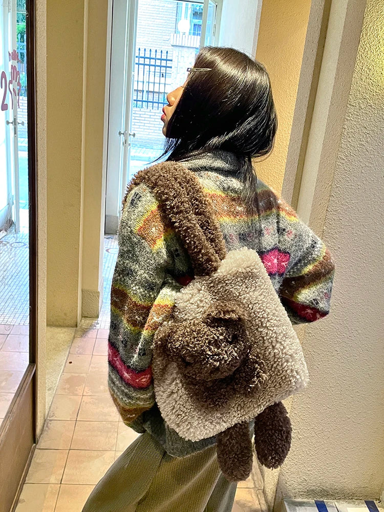 Y2K Cute Lambswool 3D Bear Soft Warm Shoulder Bag For Women