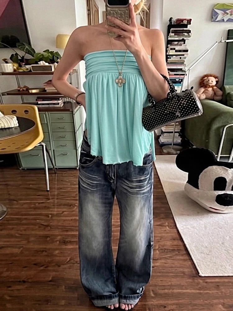 Loose t-Shirt Women Off-Shoulder Batwing Sleeve Folds Leisure Comfortable Summer Fashion Daily Commute Streetwear