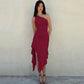 One Shoulder Midi Dress with Asymmetrical Ruffle Hem Woman Elegant Wedding Guest Dresses 2026