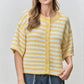 Women Contrast Stripe Plush Mohair Knit Cardigan Round Neck Button Front Half Sleeve Loose Fit Cropped Knit Jacket Fall