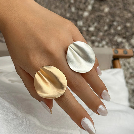 2Pcs Unique Irregular Geometric Open Rings Set for Women Punk Gold Color Adjustable Finger Ring Couple Wed Accessories