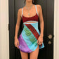 Women's Vintage Print Semi-Sheer Sheath Dress 00s Fashion Bodycon Mini Slip Dress Retro Bandana Print Fitted Strap Dress