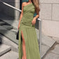 Women One Shoulder Ruched Sexy Maxi Dress Elegant Sleeveless Backless Metal Buckle Waist Draped Club Party Long Dress