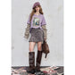 Y2K Long Sleeve Top Women Romantic Loose Round Neck Long Sleeve T-Shirt Fake Two-Piece Ruffle Sleeve Cute Print Top