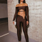 Sexy 2-Piece Set Women Hollow Slash Neck Full Sleeve Crop Tops+v-Waist Skinny Pants High Elasticity Chic Streetwear