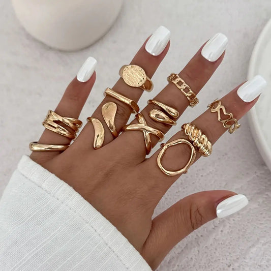 11Pcs/Set Vintage Love Heart Water Drop Open Rings Women Boho Gold Color Geometric Knuckle Joint Rings Couple Jewelry