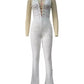 Hollow Bandage Jumpsuits Women Halter Sexy Jacquard Backless Sleeveless Skinny Street Workout Club Hipster Overalls