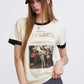 Women's Vintage Ringer T-Shirt with Photo Graphic Print, Retro Contrast Tee for Summer, Chic Aesthetic Short Sleeve Top