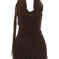 Women Trend Sexy Silk Scarf+Dress Fashion Ruched Backless Patchwork Sleeveless Fashion Classic Vacation Party Bodycon