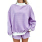 Women Mock Neck Striped Loungewear Two Piece Set Oversized Long Sleeve Sweatshirt And Shorts Casual Pajama Outfit