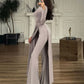 Casual Elegant 2 Piece Set Women o-Neck Skinny High Splits Maxi Dress+Solid Straight Pants Daily Simple Fashion Suit