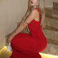 Women Sexy Maxi Dress Sleeveless Spaghetti Strap Pearl Button Decor Bodycon Dress Backless Elegant Evening Party Dress