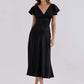 Women Satin Sexy Midi Dress Deep V Neck Lace Trim Ruffle Short Sleeve A Line Dress Wedding Guest Evening Party Dress