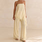 Lace Trim Strapless Bandeau Top+High Waist Wide Leg Pants Two Piece Set Elegant Casual Outfit For Women Y2K Streetwear