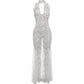 Lace Sexy Halter Dress Party Women Chic Backless Sleeveless Hollow Wedding Dinner Summer Vacation Bodycon Vestidos