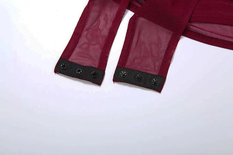 Slim See Through 2 Piece Set Woman Turtleneck Full Sleeve Bodysuits+Furry Patchwork High Splits Skirts Sexy Mesh Outfits