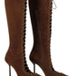 2026Spring/Summer New Lace Up Short Cool Boots Side Zipper Banquet Slimming High Heels Sexy Knee Length Women's Boots
