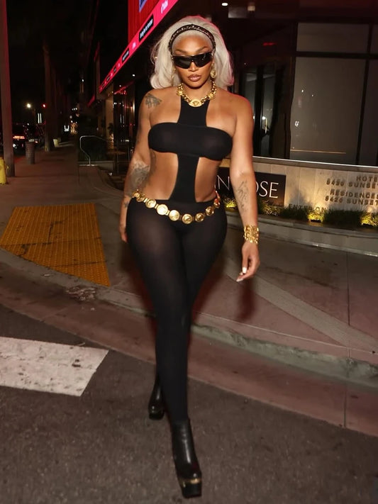 Sexy Coquette Jumpsuit Women Midnight Waistless Skinny Midnight Clubwear Stretch Workout Activity Sleeveless Overalls