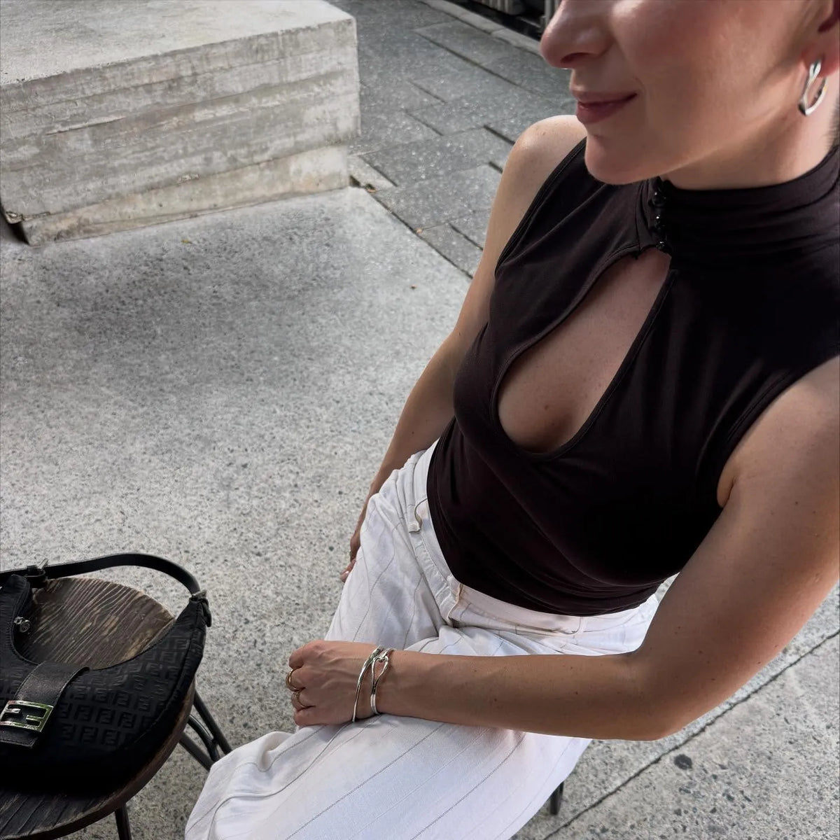 Keyhole Cutout Tops for Women Y2K Mandarin Collar Shirt Sexy Fitted Hollow Out Tank Summer Fashion Going Out Tops