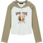 2025 Autumn New Arrivals Casual Print Hoodie Raglan Sleeve Color Block Long Sleeve Top For Women