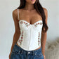 Floral Embroidered Corset Top Women Spaghetti Strap Scalloped Trim Bustier Crop Top Sexy Y2K Coquette Aesthetic Camisole