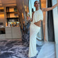 White 2 Pieces Set Asymmetric Halter Top and Maxi Skirt Sets Sexy Holiday Outfits Woman Clothing