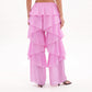 Tiered Ruffle Sheer Chiffon Wide Leg Pants Women Beach Bikini Cover Up Drawstring Waist Casual Vacation Trousers