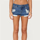 Womens Low Waist Distressed Denim Shorts Frayed Raw Hem Ripped Jeans Shorts with Inner Layer Casual Streetwear Hot Pants