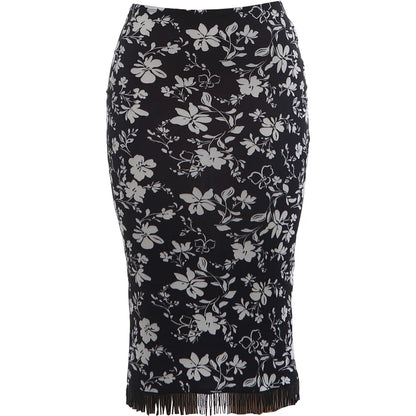 Back Slit Tassel Skirt Women Floral Print Elastic Waist Elegant Office Style Daily Summer Fashion Party Chic Streetwear