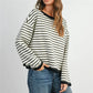 Contrast Rib Crew Neck Striped Long Sleeve T Shirt Drop Shoulder Loose Cropped Basic Casual Pullover Top for Fall Winter