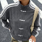 Women Chinese Frog Button Stripe Sleeve Stand Collar Oversized Suede Jacket Loose Zip Up Street Casual Track Outerwear