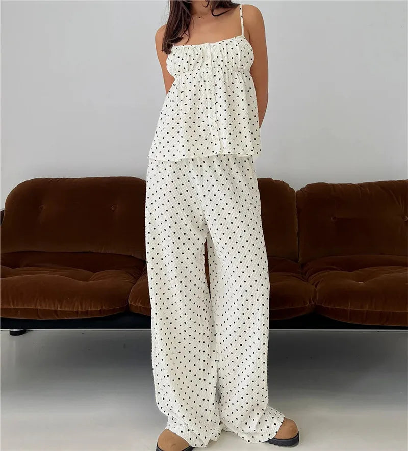 Striped Spaghetti Strap Peplum Top And Wide Leg Pants 2 Piece Set Women Casual Loungewear For Summer Beach Vacation