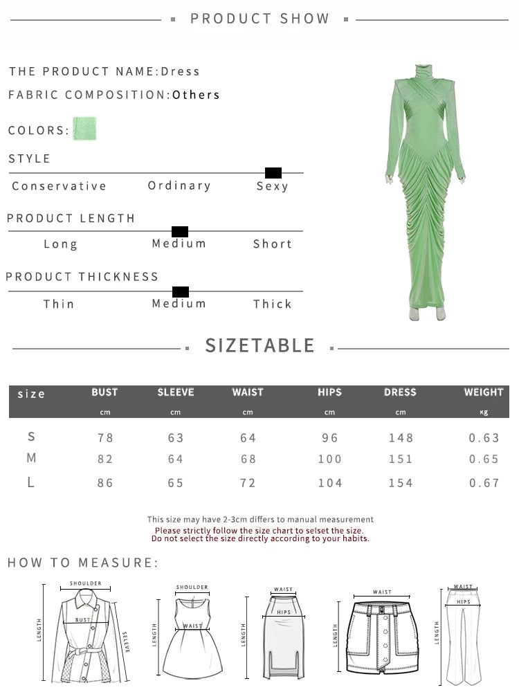 Autumn New Style Maxi Dress Women Turtleneck Full Sleeve Backless Skinny Stretch  Prom Party Ruched Elegant Vestidos