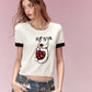 Cute Embroidered Crop Top for Women, Cartoon Knit T-Shirt with Black Cuffs, Perfect for Street Style & Casual Outfits