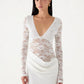 Women Deep V Neck Long Sleeve Sexy Mini Dress Lace Spliced Draped Ruched Bodycon Dress Night Club Party Evening Dresses