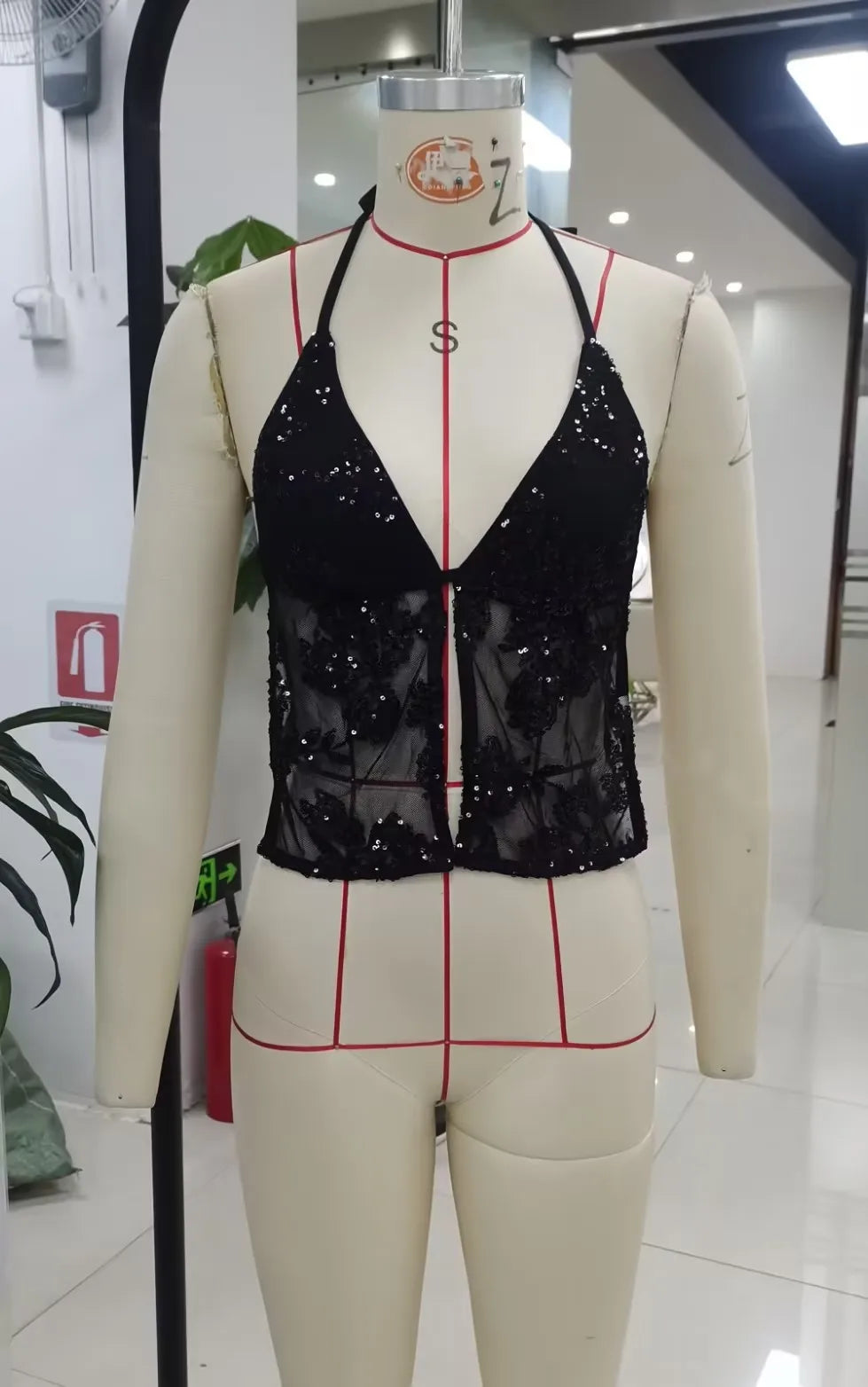Women Sequin Mesh Halter Crop Top Sheer Lace Back Tie Backless Camisole Y2K Party Clubwear Sexy See Through Tank Top
