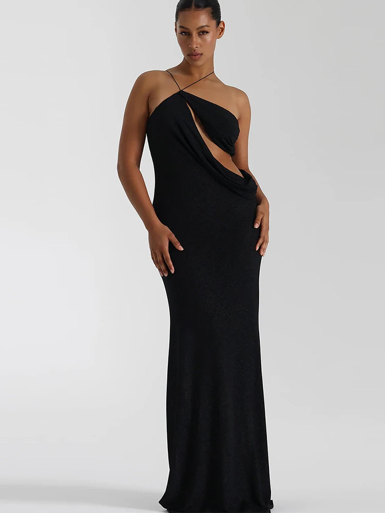 Irregular Hollow Dress Women Bright Silk Backless Sleeveless Skinny Sexy Elegant Birthday Clubwear Bandage Vestidos