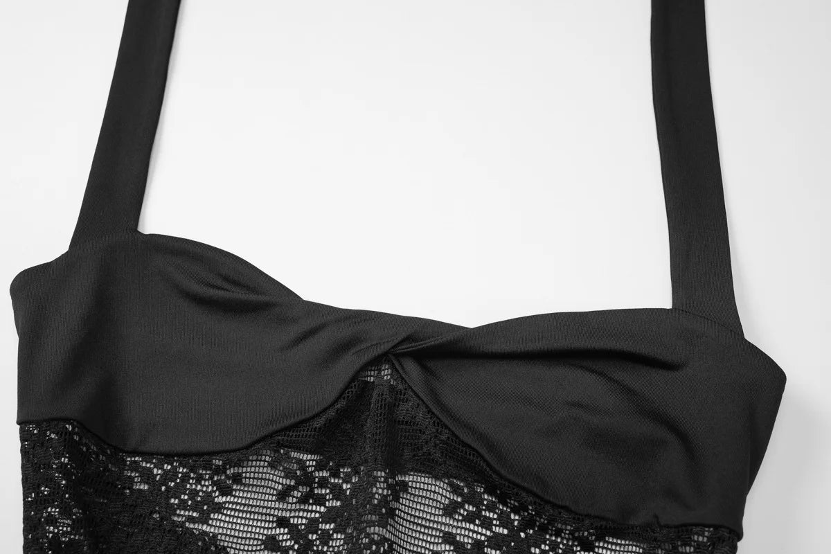 Lace Halter Backless Maxi Dress for Woman Elegant Sexy Black Evening Party Dresses