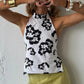 Boho Graphic Print Backless Camis Women Y2k Halter Tank Top Vintage Sleeveless Tie Up Crop Top Summer Vest Streetwear