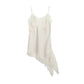 Women Y2K Lace Trim Satin High Low Tops Silk Spaghetti Strap Side Split Asymmetrical Cami Top Flowy Silky Layering Tops