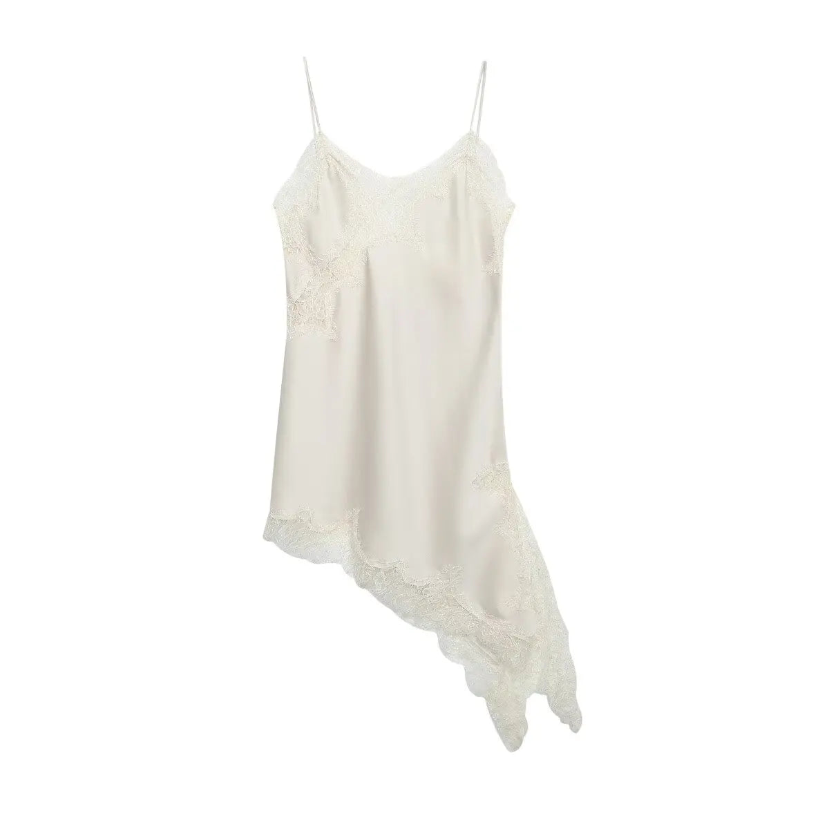 Women Y2K Lace Trim Satin High Low Tops Silk Spaghetti Strap Side Split Asymmetrical Cami Top Flowy Silky Layering Tops