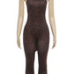 Wild Midnight Street Romper Women  Leopard Print Halter Backless Bandages Sleeveless Fashion Club Party Playsuits