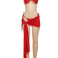 Beach Vacation 3 Piece Set Women Sexy Starfish Tube+Bandage Thong+Side Ribbon Ruched Skirts Matching Club Swimsuit