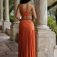 Sexy Vacation 2 Piece Set Women Bead Halter Patchwork Backless Tank Top+Ruched Hollow Long Skirt Fashion Party Suits